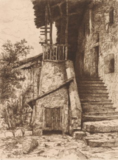 Chalet with stairs, print, printmaker: Maria van Hohenzollern-Sigmaringen (Countess of Flanders),