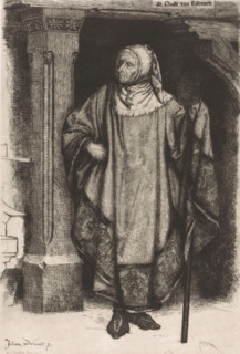 Old man with hooded cloak and walking stick, The Elder of Eisenach, print, printmaker: Juliaan de