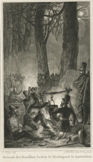 Cossack bivouac outside the Muiderpoort in Amsterdam, Soldiers during a meal, print, Series number,
