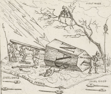 Napoleon crushed under a hexagonal block, Caricatures of the defeats of the French in 1813,