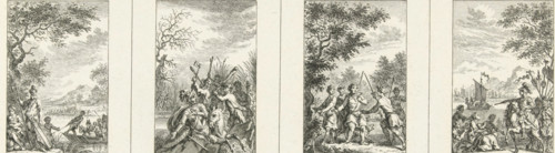 Four episodes from national history, Illustrations of national history, print, Uncut sheet with