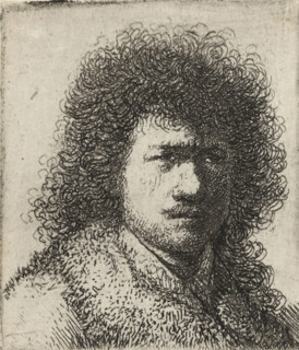Self-portrait with bushy hair: bust, print, Self-portrait of Rembrandt with a large bush of curly