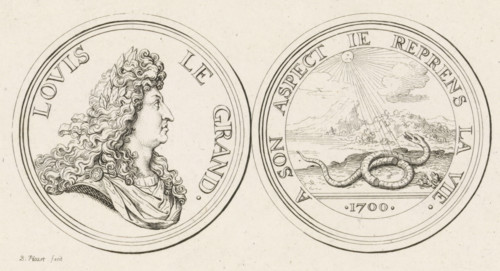 Medal with the portrait of Louis XIV (large variant), print, King of France. On the reverse side an