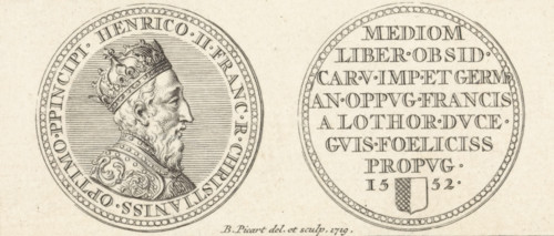 Coin with the portrait of Henry II, print, Medal with the portrait of Henry II, King of France. On