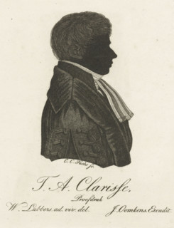 Silhouette portrait of Theodorus Adrianus Clarisse, print, bust facing right., printmaker: Karel