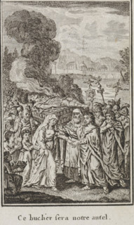 Burial of Tatius, print, book illustration, Titus Tatius, king of the Sabines, is cremated on a