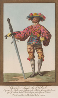 Chevalier Suisse du 16me siecle, Soldier captain with hat with feathers and sword, Twelve Swiss