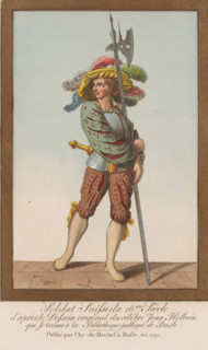 Soldat Suisse du 16me siècle, Soldier with dagger, halberd and hat with feathers, Twelve Swiss