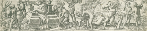 Triumphal procession of Bacchus, Three friezes with bacchanals, print, number: '23', printmaker: