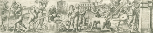 Bacchanal with vomiting satyrs, Three friezes with bacchanals, print, number: '23', printmaker: