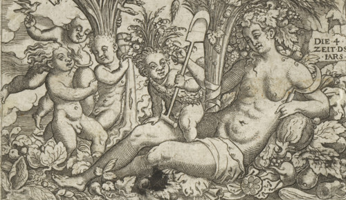 Personification of the Earth with four putti as the four elements, print, number: '122',