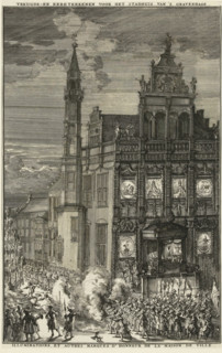 Tokens of joy in front of The Hague City Hall, 1691, print, book illustration, Tokens of joy in