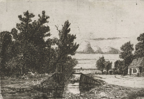 Landscape with a bridge over a ditch, print, printmaker: Jan Heppener, The Hague, c. 1841 - 1898,