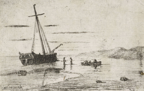 Ship off the coast, print, printmaker: Jan Heppener, The Hague, 1855, paper, etching, etching on