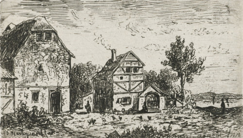 Buildings on the Aar, print, printmaker: Joseph Hartogensis, unknown, c. 1837 - 1865, paper, chine