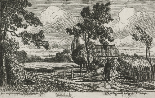 Man at a farm, Oosterbeek, print, printmaker: Joseph Hartogensis, The Hague, dedicated to: Jan
