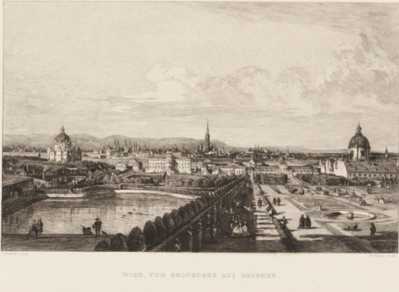 Wien, vom Belvedere aus gesehen, View of Vienna, print, printmaker: William Unger, after painting