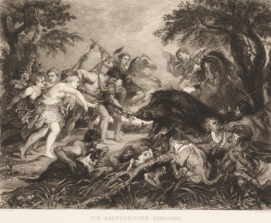 Die Kalydonian Eberjagd, Hunting the Calydonian Boar, print, printmaker: William Unger, after