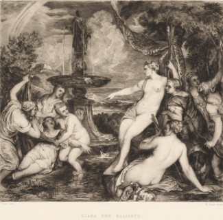 Diana and Callisto, Diana und Kallisto, print, printmaker: William Unger, after painting by