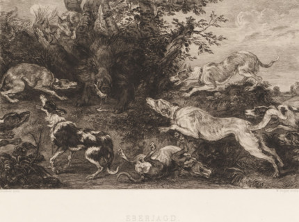 Eberjagd, Boar Hunt, print, printmaker: William Unger, after painting by Frans Snijders, printer