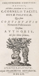 Title page for: C. Forstner, C. Cornelii Taciti, notæ politicæ, Que sunt Continuatio, 1652, Apollo