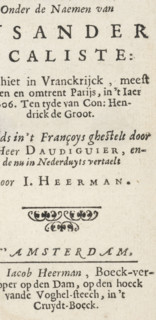 Title page for: Audiguier, Vital d'. De treurighe doch bly-eyndighende histori, Lysander en
