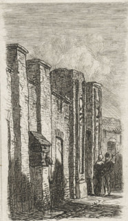 Wall in Culemborg, print, A man and a woman stand by a wall, possibly a city wall, with