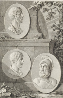 Medallions with portraits of Pericles, Fabius Maximus, Alcibiades, and Coriolanus, print,