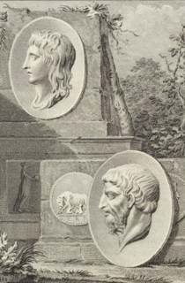 Medallions with portraits of Theseus and Romulus, print, Medallions with portraits of the Athenian