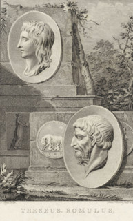 Medallions with portraits of Theseus and Romulus, print, Medallions with portraits of the Athenian