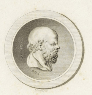 Medallion with the portrait of the philosopher Socrates, print, printmaker: Reinier Vinkeles (I),