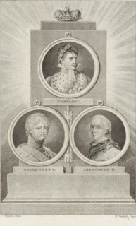 Monument with portraits of Napoleon I Bonaparte, Tsar Alexander I and Francis II, print, Three