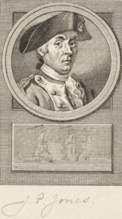 Portrait of John Paul Jones, print, Portrait of the American privateer John Paul Jones. Below the