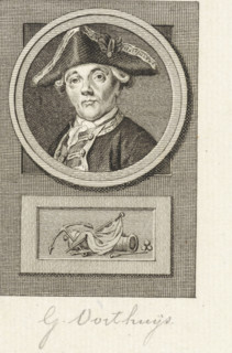 Portrait of Gerardus Oorthuys, print, Portrait of Captain Gerardus Oorthuys. Below the portrait an