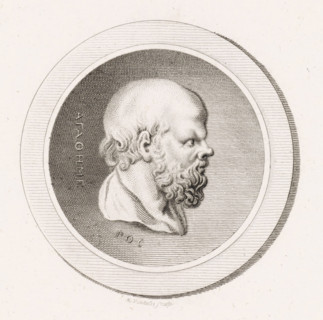 Medallion with the portrait of the philosopher Socrates, print, printmaker: Reinier Vinkeles (I),