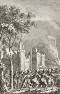 The castle at Muiden besieged by the Gelders, 1508, print, historical print, Muiderslot besieged by