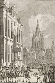 Remotion in Delft, 1787, print, historical print, View of the town hall in Delft occupied by