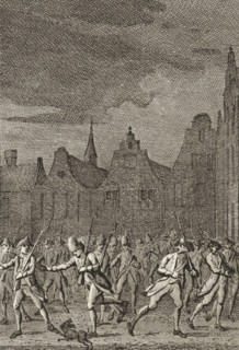 Patriots leaving Utrecht, 1787, print, Exodus of patriots from Utrecht, on the night of September