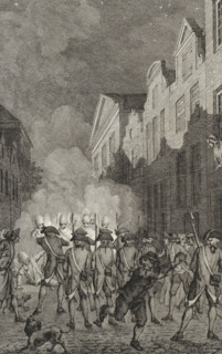 Confrontation between civilian patrol and military patrol in Arnhem, 1784, print, historical print,