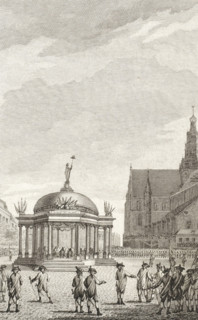 Swearing-in of the government regulations in Haarlem, 1787, print, historical print, Solemn