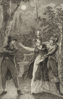 Woman being taken away from a man by a soldier, at night, print, printmaker: Reinier Vinkeles (I),