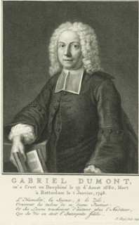 Portrait of Gabriel Dumont, print, minister of the Walloon Church in Rotterdam, with an open Bible