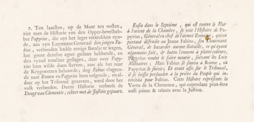 Explanatory text accompanying the print after Lairesse's painting Lucius Papirius vergeef Fabius