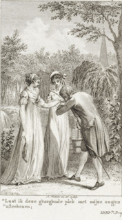 In a park a man kisses a woman's hand, Let me mark this blessed place with my eyes, print,