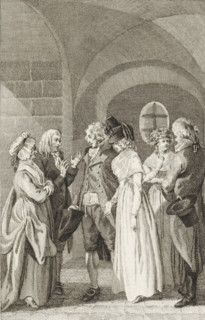 Two men and two women in conversation, print, printmaker: Reinier Vinkeles (I), Amsterdam, 1793,