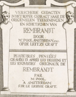 Title print for a series of prints after drawings by Rembrandt, Verscheide gedachten in het koper