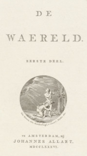 Title page for: 'De Waereld', 1786, print, title page, Title page with Adam and Eve being expelled