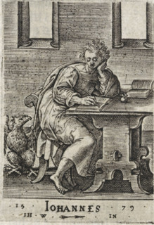 John, Evangelist John, Four Evangelists, print, book illustration, John the Evangelist is writing