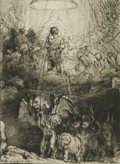 Daniel's vision of the four beasts, Four illustrations for a Spanish book, print, signature and