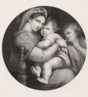 Tondo with Mary with Child and John the Baptist, print, printmaker: Eduard Mandel (signed by